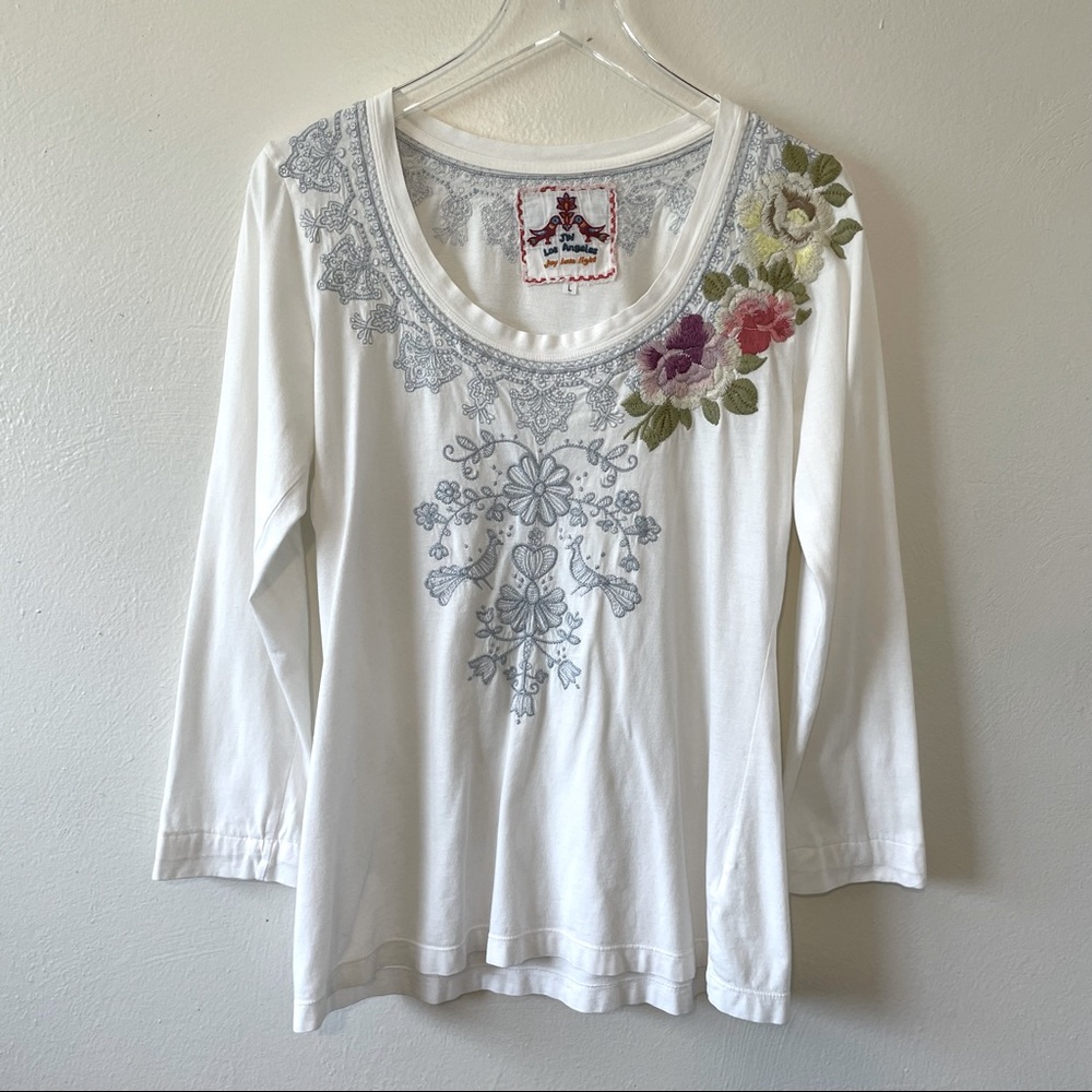 Johnny Was Embroidered Long Sleeve T-Shirt L